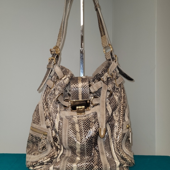 Jimmy Choo Handbags - Jimmy Choo Taupe Snakeskin-Print Shoulder Bag